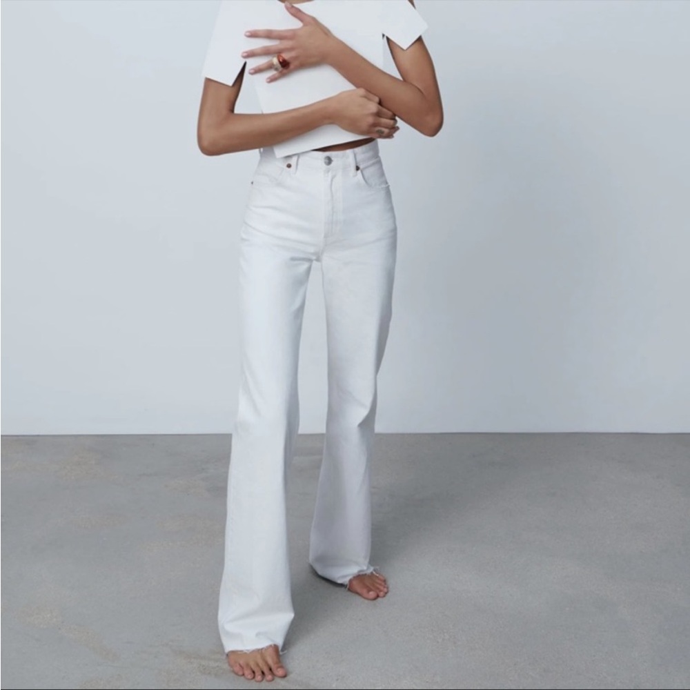 Zara Wide Leg Full Length Jeans White
